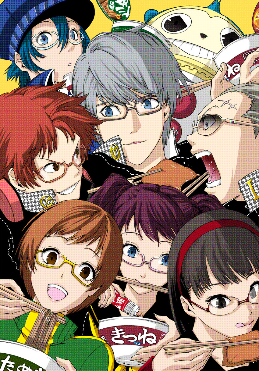 narukami yu, shirogane naoto, satonaka chie, kujikawa rise, amagi yukiko, and 3 more (persona and 1 more) drawn by sagatsune