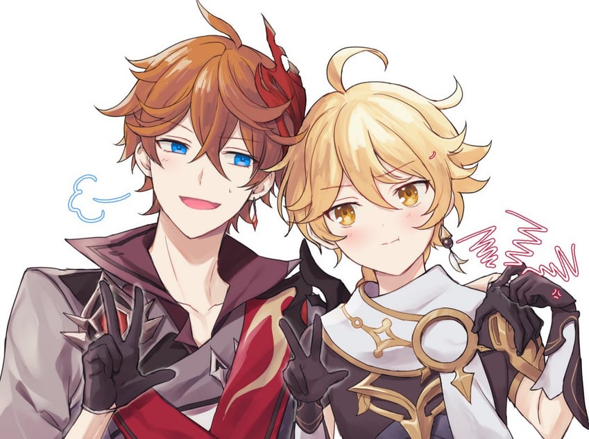 aether and tartaglia (genshin impact) drawn by miryoryo9