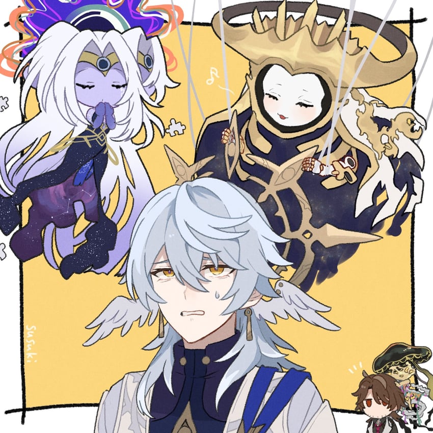 sunday, gallagher, xipe, ena, and mythus (honkai and 1 more) drawn by susukinohara320