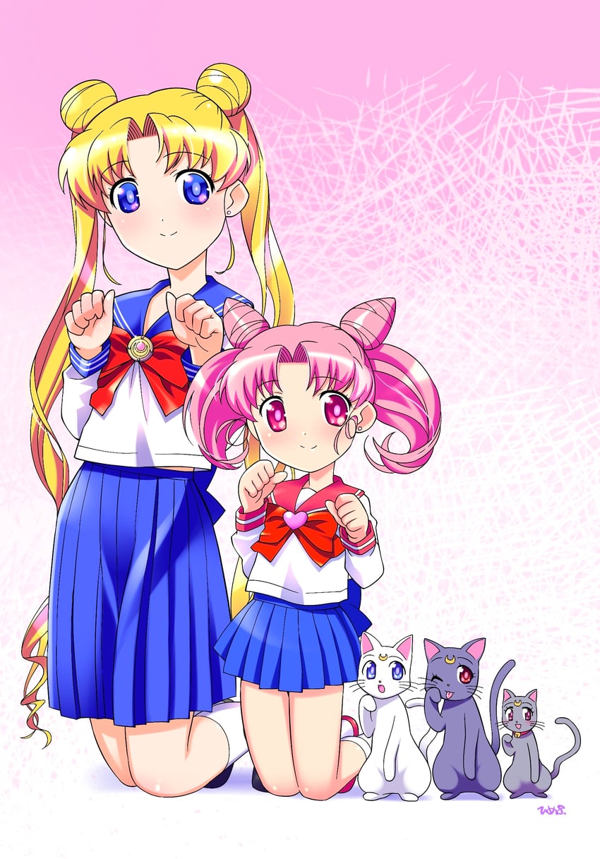 tsukino usagi, chibi usa, luna, artemis, and diana (bishoujo senshi sailor moon) drawn by himehachi_(hime8manga)
