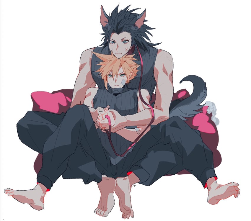 cloud strife and zack fair (final fantasy and 1 more) drawn by pokashi
