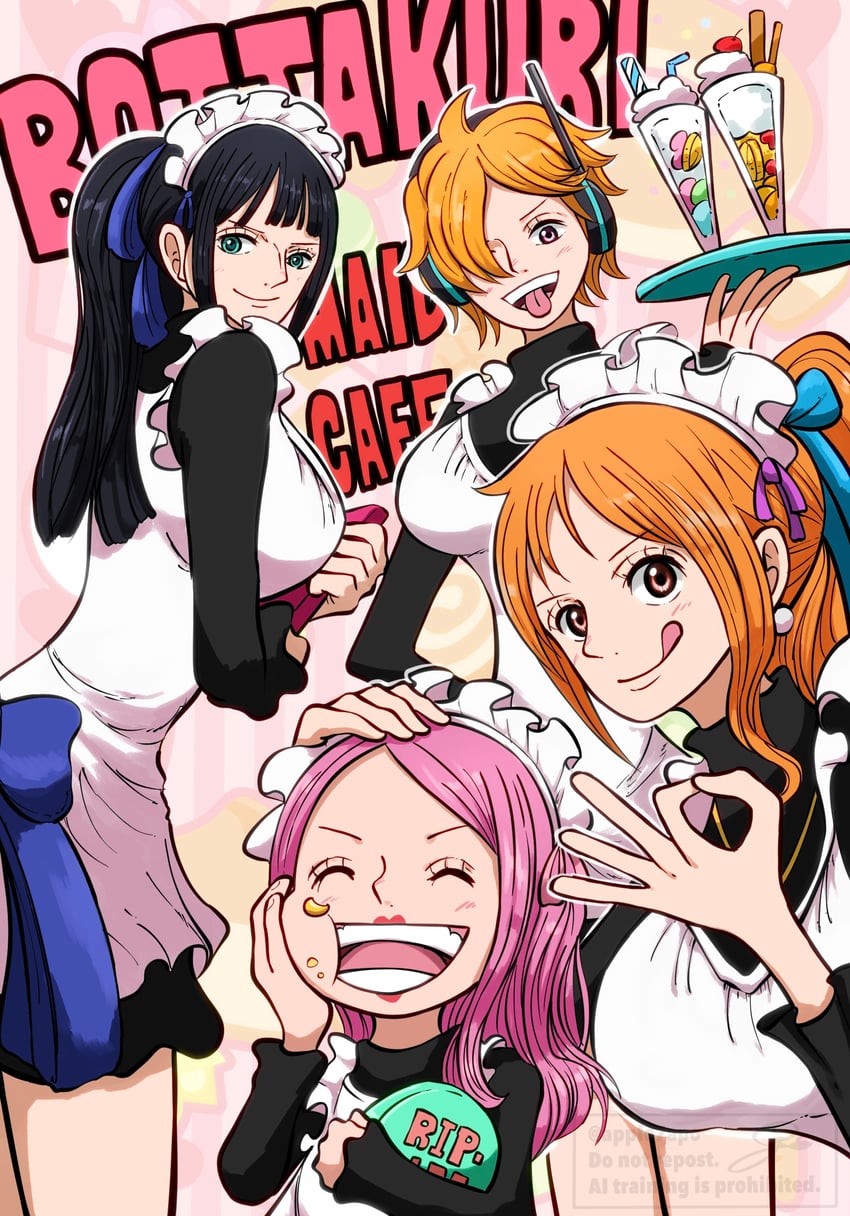 nami, nico robin, jewelry bonney, and vegapunk lilith (one piece) drawn by apple7apo
