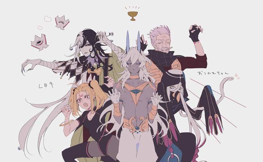 ashiya douman, arjuna, arjuna alter, asclepius, william tell, and 1 more (fate and 1 more) drawn by gsgs