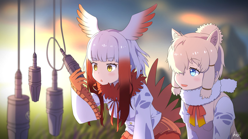 japanese crested ibis and alpaca suri (kemono friends) drawn by hoji_(hooooooooji1029)