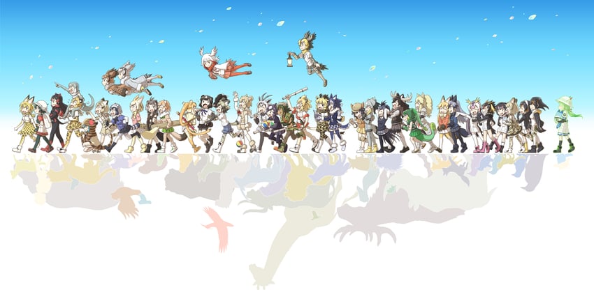 serval, kaban, common raccoon, fennec, shoebill, and 35 more (kemono friends) drawn by kokorori-p