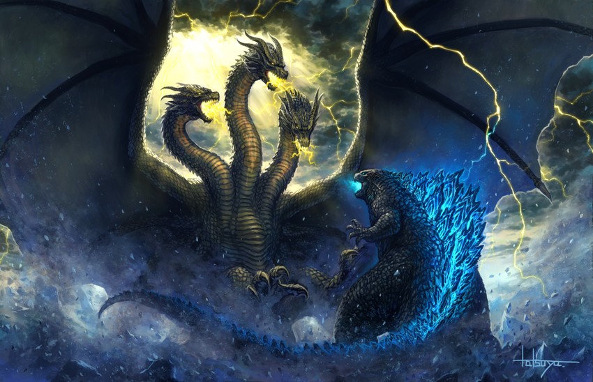 godzilla and king ghidorah (godzilla and 2 more) drawn by tatsuya_(atelier_road)