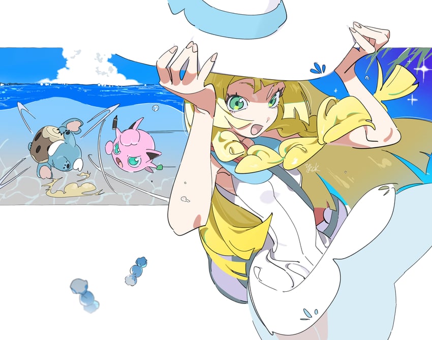 lillie, jigglypuff, and komala (pokemon and 1 more) drawn by himuro_yukichiko