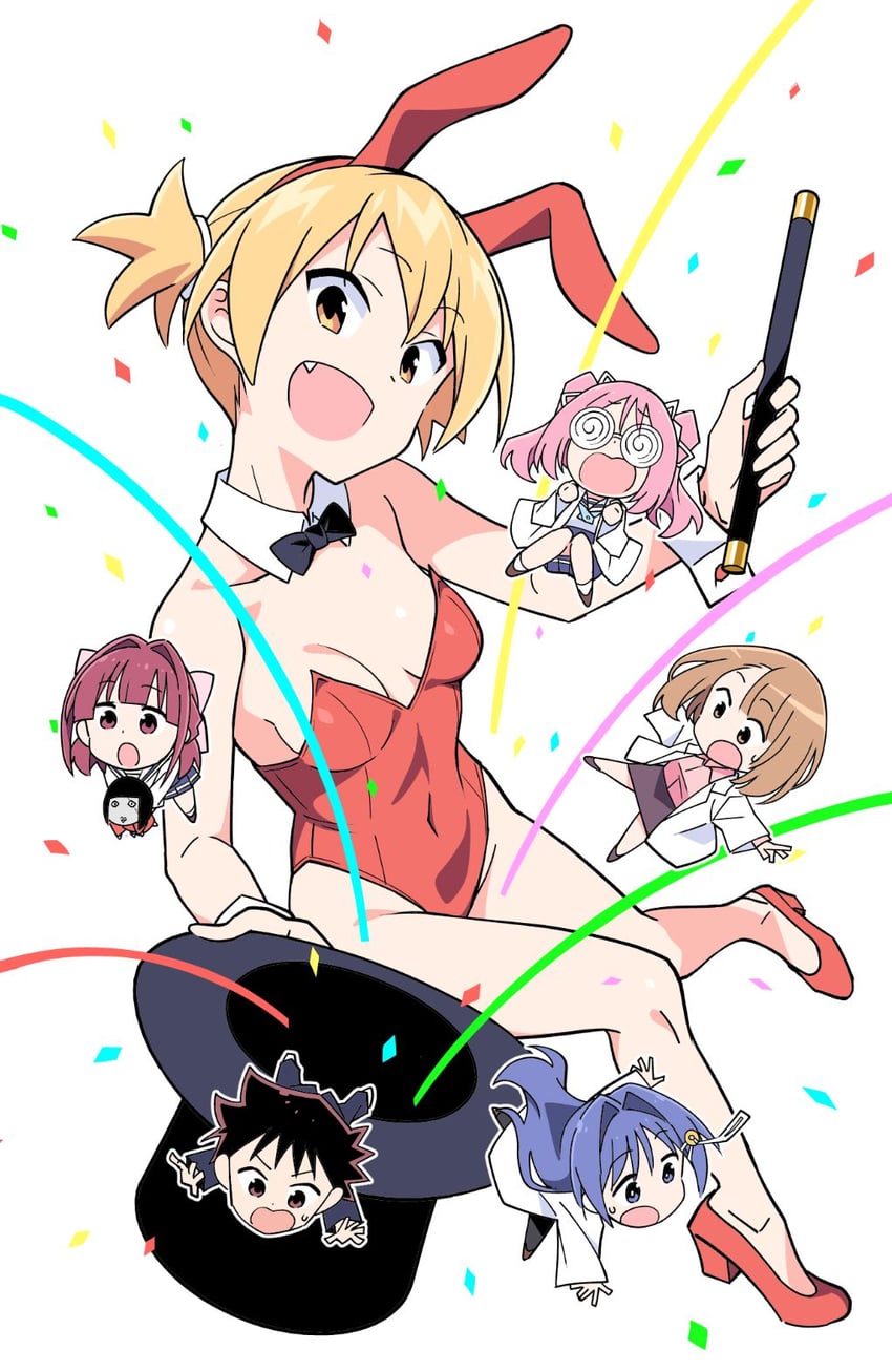 oohara kotone, ninomiya suzu, kanda chiaki, kasugano asahi, hiratsuka nonoka, and 1 more (atsumare! fushigi kenkyuubu) drawn by anbe_masahiro
