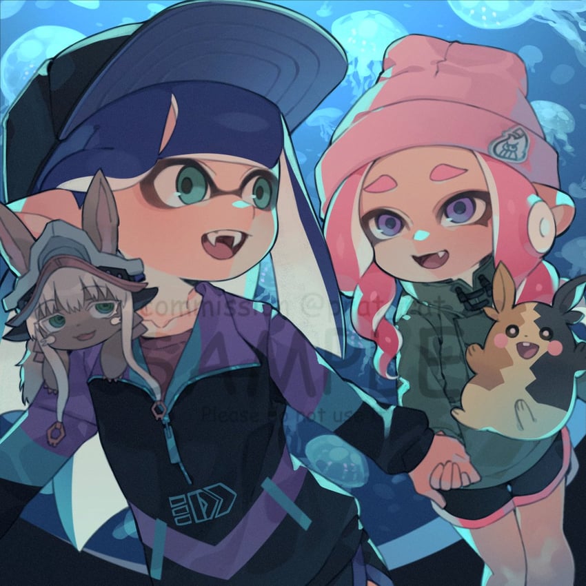 inkling player character, inkling girl, octoling player character, octoling girl, morpeko, and 1 more (pokemon and 2 more) drawn by prat_rat