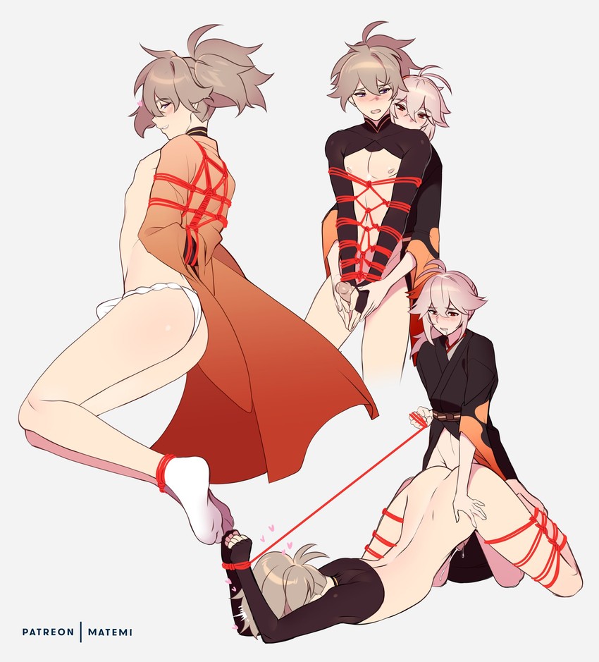 kaedehara kazuha and kazuha's friend (genshin impact) drawn by matemi