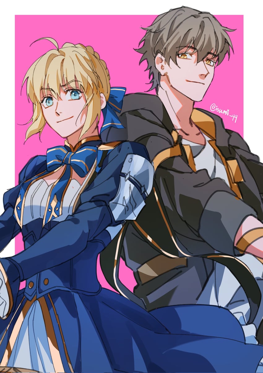 artoria pendragon, saber, trailblazer, and caelus (fate and 3 more) drawn by isumi_49