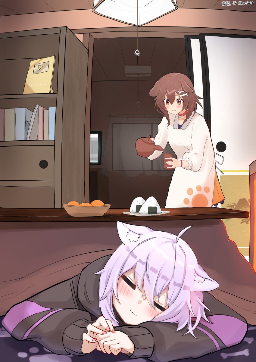 nekomata okayu and inugami korone (hololive) drawn by bitween0908