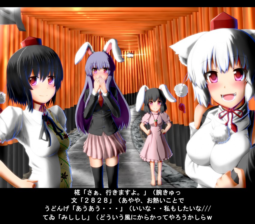 shameimaru aya, reisen udongein inaba, inubashiri momiji, and inaba tewi (touhou) drawn by usamakku