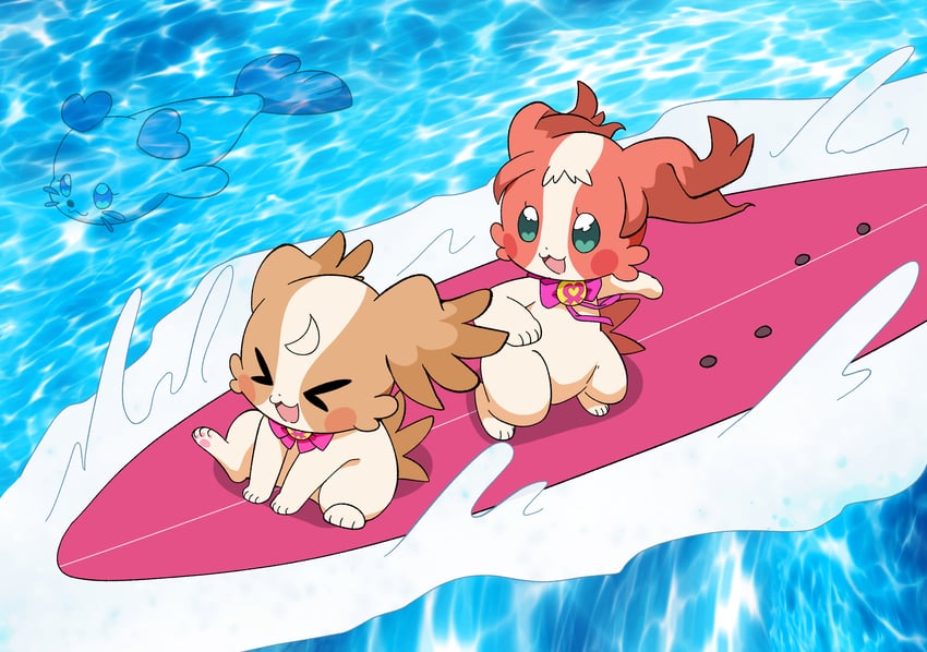 inukai komugi, inukai iroha, and kururun (precure and 2 more) drawn by @est@