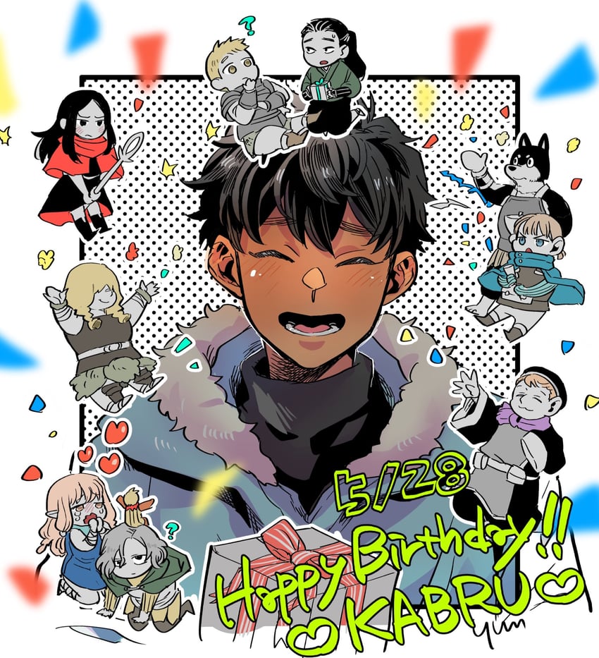 laios touden, mithrun, kabru, shurou, milsiril, and 5 more (dungeon meshi) drawn by nishimura
