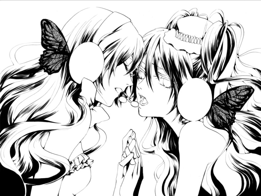 hatsune miku and megurine luka (vocaloid and 1 more) drawn by hakuseki