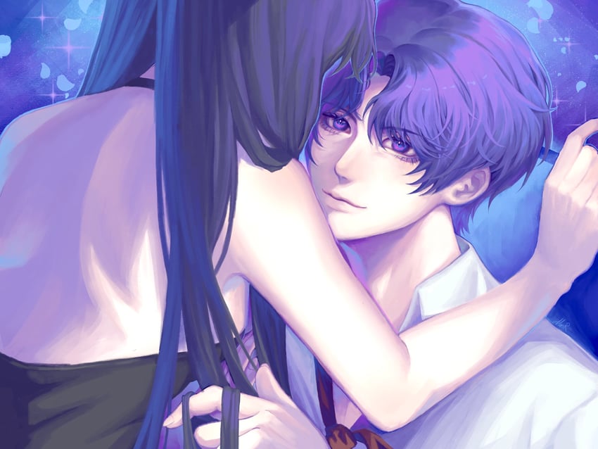 protagonist and rafayel (love and deepspace) drawn by momoi_rei