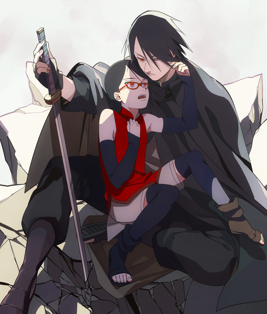 uchiha sasuke and uchiha sarada (naruto) drawn by oba-min