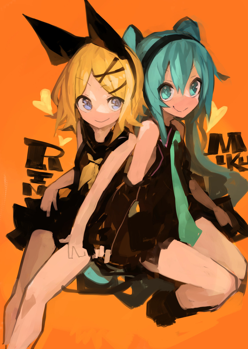 hatsune miku and kagamine rin (vocaloid) drawn by kaamin_(mariarose753)