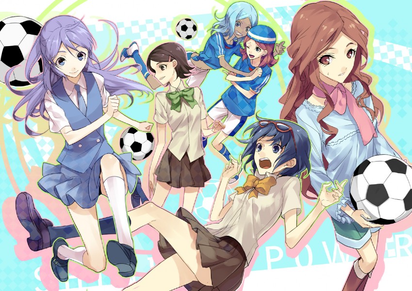 otonashi haruna, raimon natsumi, kudou fuyuka, kino aki, zaizen touko, and 1 more (inazuma eleven) drawn by izumi_(nagashi)
