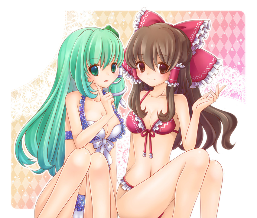 hakurei reimu and kochiya sanae (touhou) drawn by hayabusa_koi