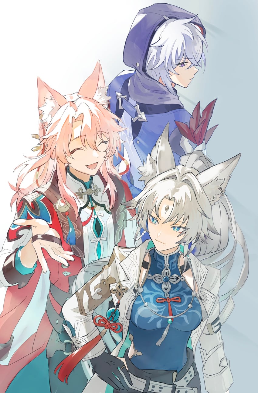 feixiao, jiaoqiu, and moze (honkai and 1 more) drawn by kanmi88288