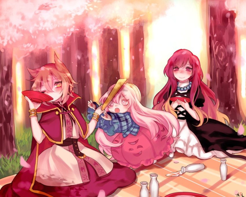 hijiri byakuren, toyosatomimi no miko, and hata no kokoro (touhou) drawn by shan