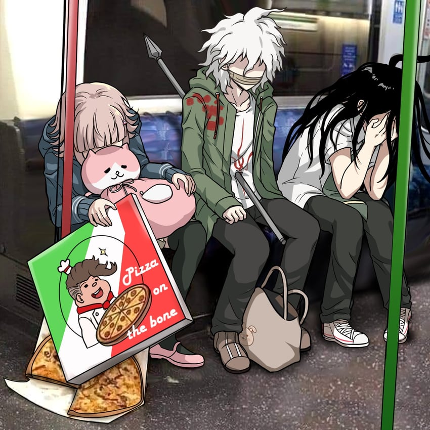 nanami chiaki, komaeda nagito, hinata hajime, monokuma, and hanamura teruteru (danganronpa and 2 more) drawn by kmnm_1403