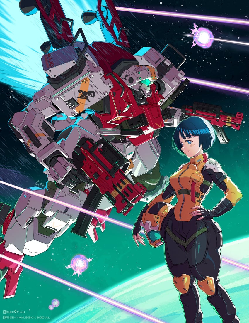 shiiko sugai, gelgoog, and everest (gundam and 2 more) drawn by peyton_gee