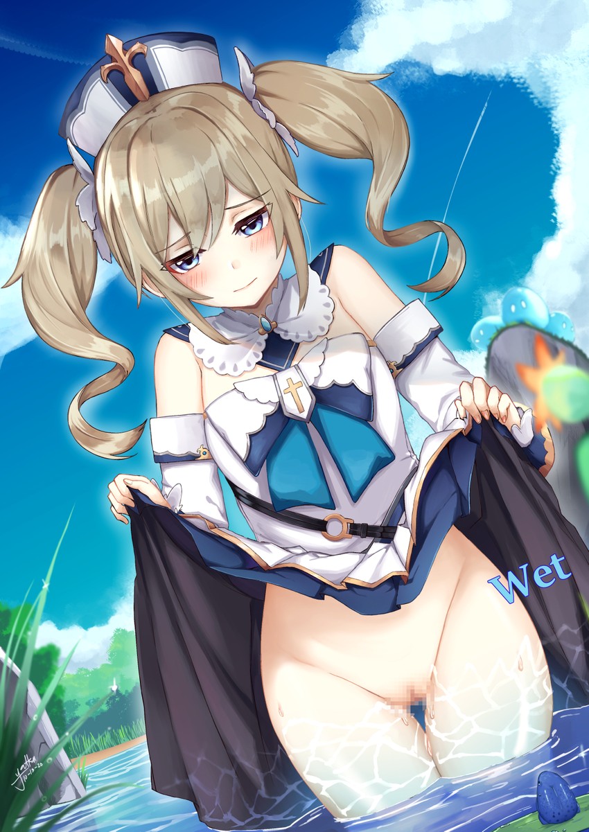 barbara, slime, and hydro slime (genshin impact) drawn by yatsucchie