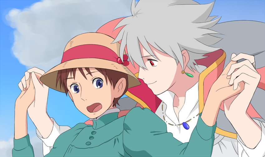 ikari shinji, nagisa kaworu, howl pendragon, and sophie hatter (neon genesis evangelion and 1 more) drawn by mame_(cocol123)