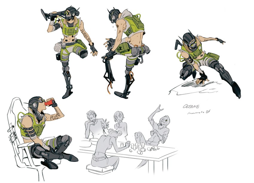 wattson, octane, lifeline, and mirage (apex legends) drawn by iwamoto_zerogo