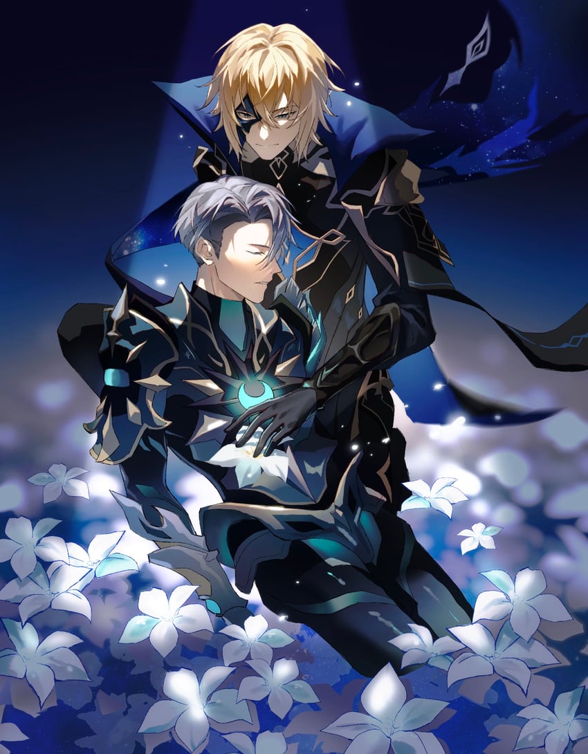 dainsleif, halfdan, and black serpent knight (genshin impact) drawn by iamkumaaa