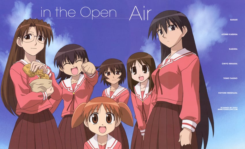 kasuga ayumu, sakaki, mihama chiyo, takino tomo, kagura, and 1 more (azumanga daioh)