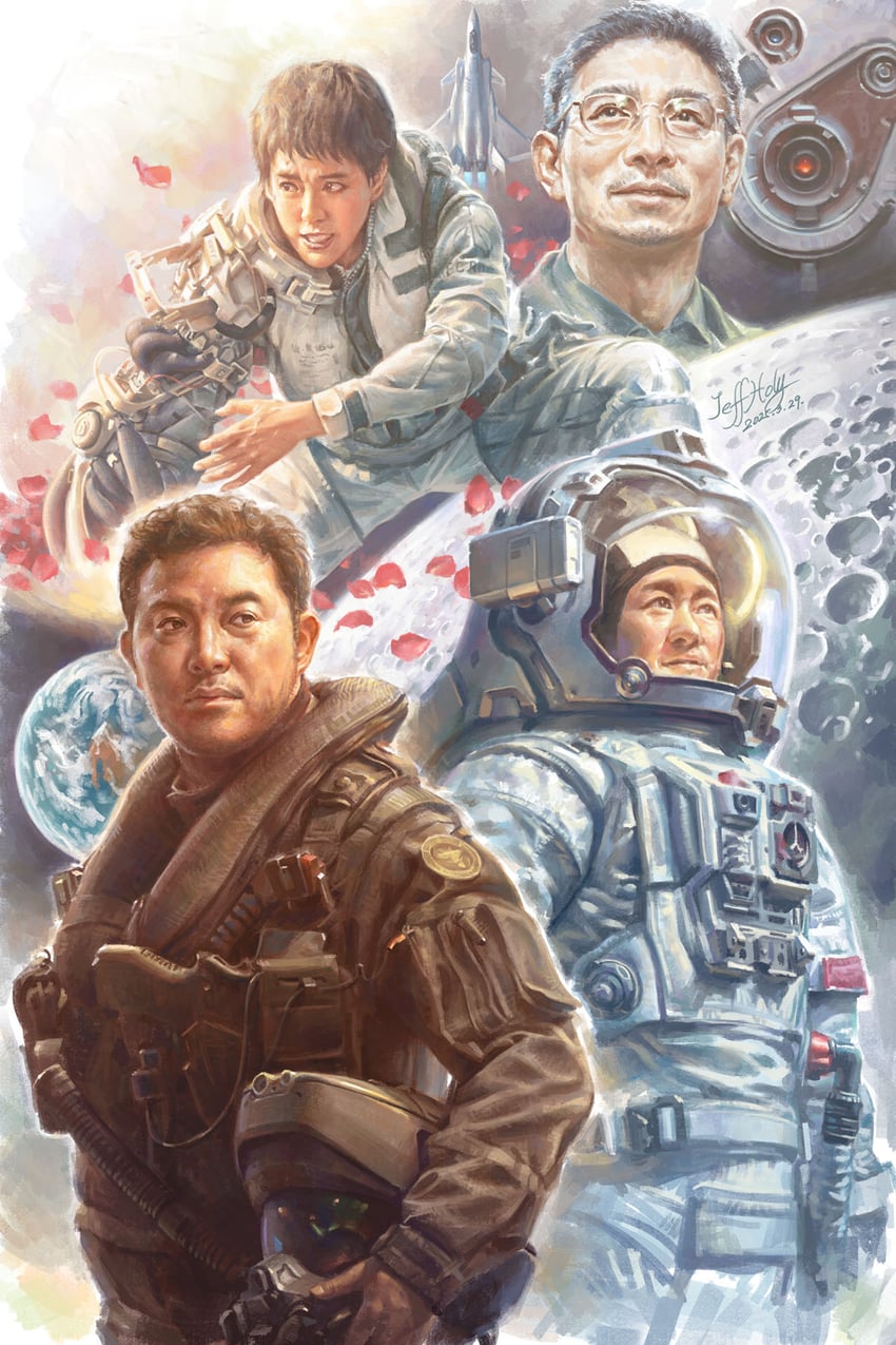 moss, tu hengyu, liu peiqiang, zhang peng, and han duoduo (the wandering earth) drawn by jeffholy