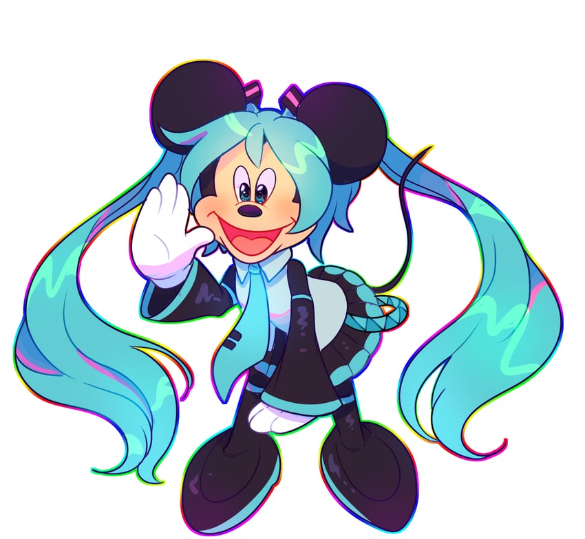 hatsune miku and mickey mouse (vocaloid and 1 more) drawn by strwbwwymlk