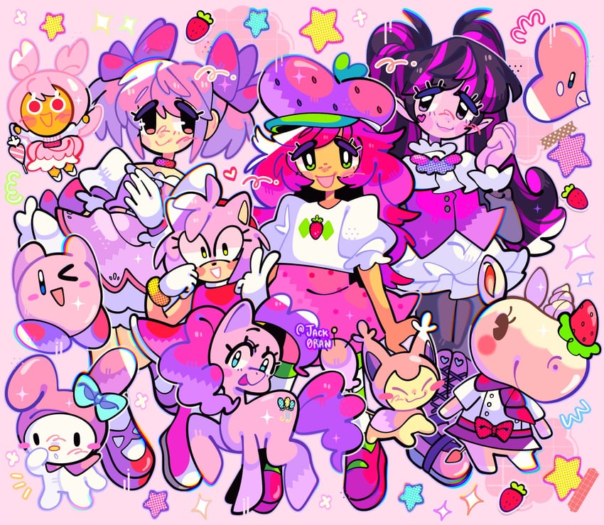 kaname madoka, kirby, amy rose, my melody, luvdisc, and 6 more (pokemon and 11 more) drawn by jack0ran