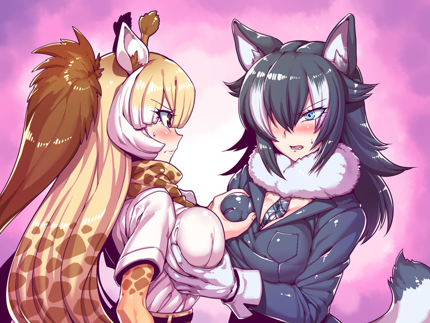 grey wolf and reticulated giraffe (kemono friends) drawn by tukiwani