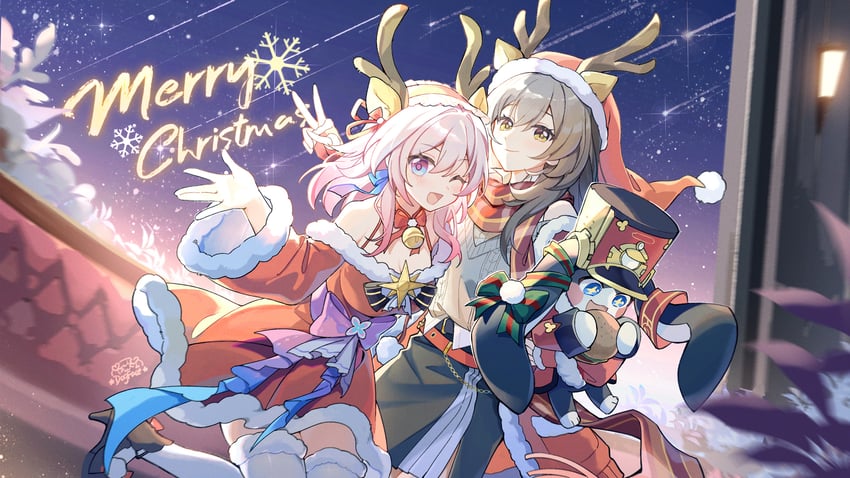 trailblazer, stelle, march 7th, and pom-pom (honkai and 1 more) drawn by gou_lianlian_dogface