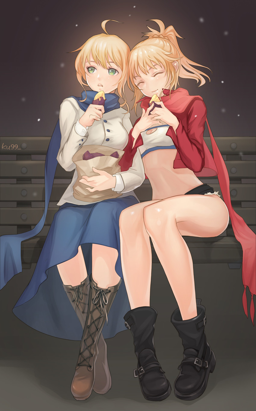 artoria pendragon, saber, and mordred (fate and 3 more) drawn by ku99_(kugugu)