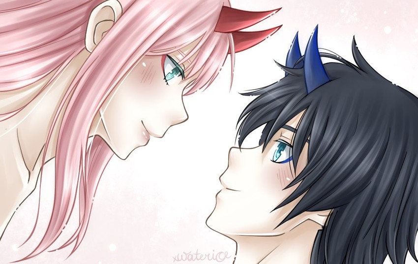 zero two and hiro (darling in the franxx) drawn by xwaterice