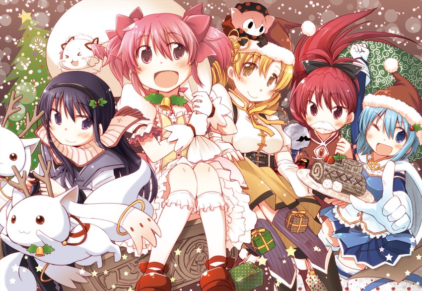 akemi homura, kaname madoka, miki sayaka, sakura kyoko, tomoe mami, and 4 more (mahou shoujo madoka magica) drawn by pikachi