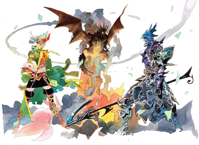 dragoon, carbuncle, summoner, and bahamut (final fantasy) drawn by matias_bergara