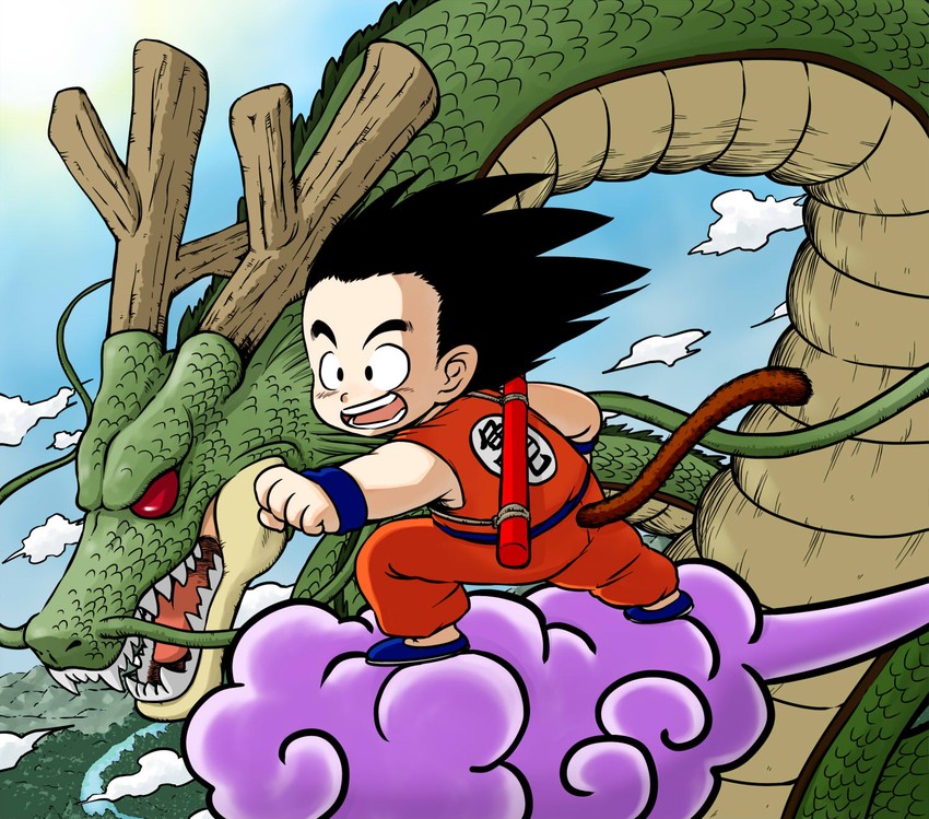 son goku and shenron (dragon ball) drawn by hanya_(hanya_yashiki)