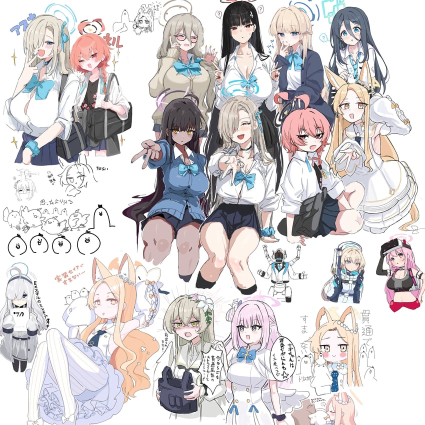 asuna, mika, toki, rio, aris, and 9 more (blue archive) drawn by youbi_(0ver_sd)