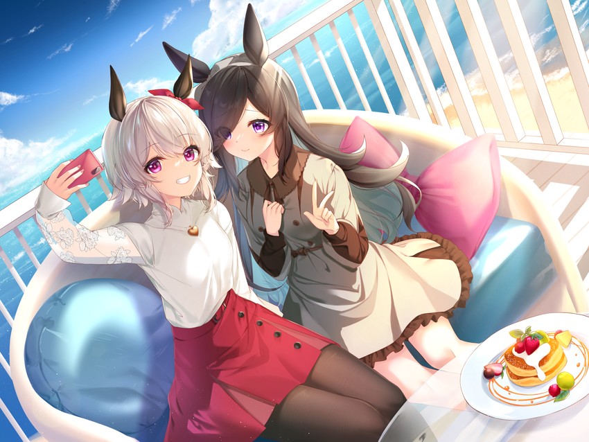 rice shower and curren chan (umamusume) drawn by rukinya_(nyanko_mogumogu)