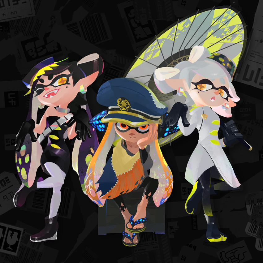 inkling player character, inkling girl, callie, marie, agent 3, and 1 more (splatoon and 1 more) drawn by inoue_seita