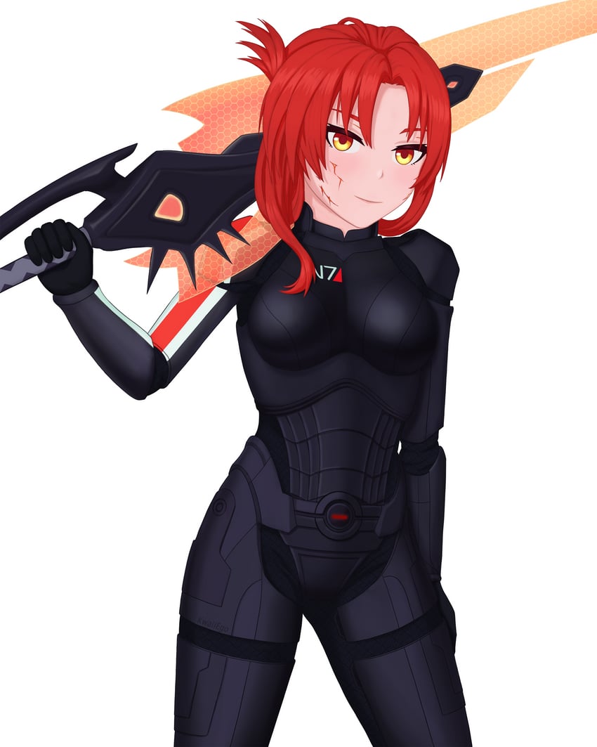 murata himeko and commander shepard (honkai and 3 more) drawn by kwaiiego