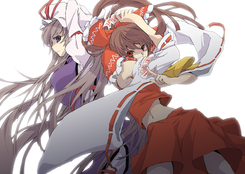 hakurei reimu and yakumo yukari (touhou) drawn by hirasaka_ine