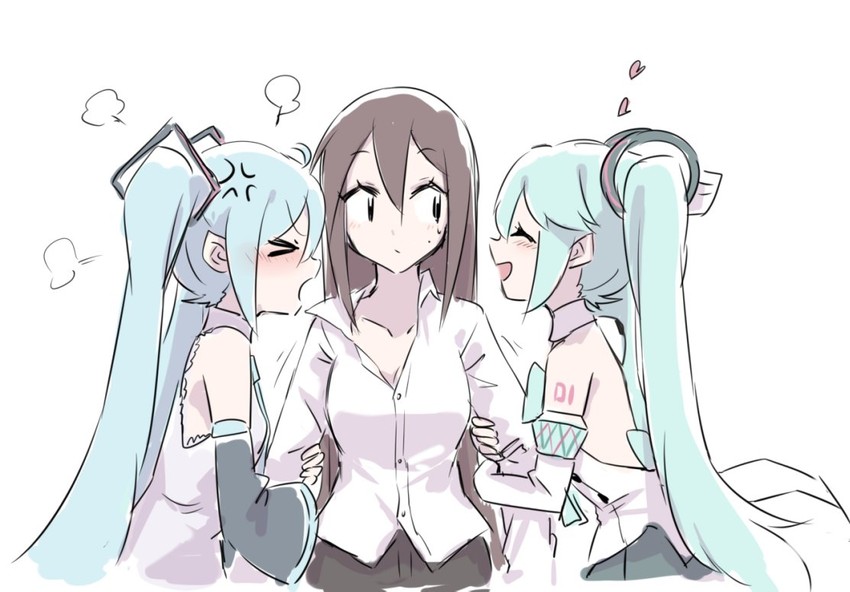 hatsune miku, magical mirai miku, and master (vocaloid and 1 more) drawn by nejikyuu